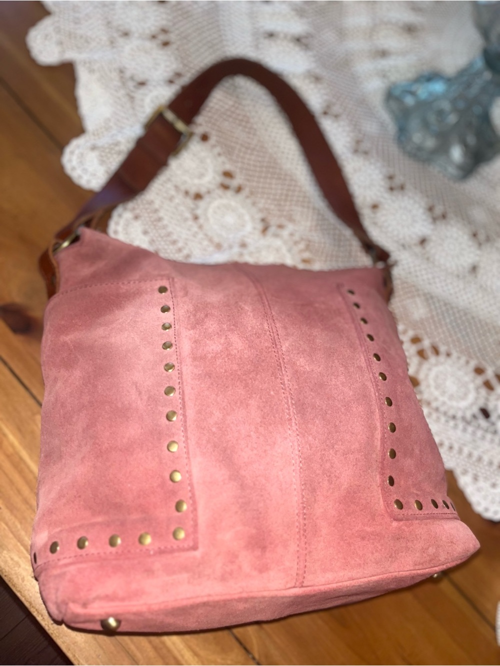 Anabaglish Suede Crossbody Bag in Dusty Pink - Picture 2 of 10